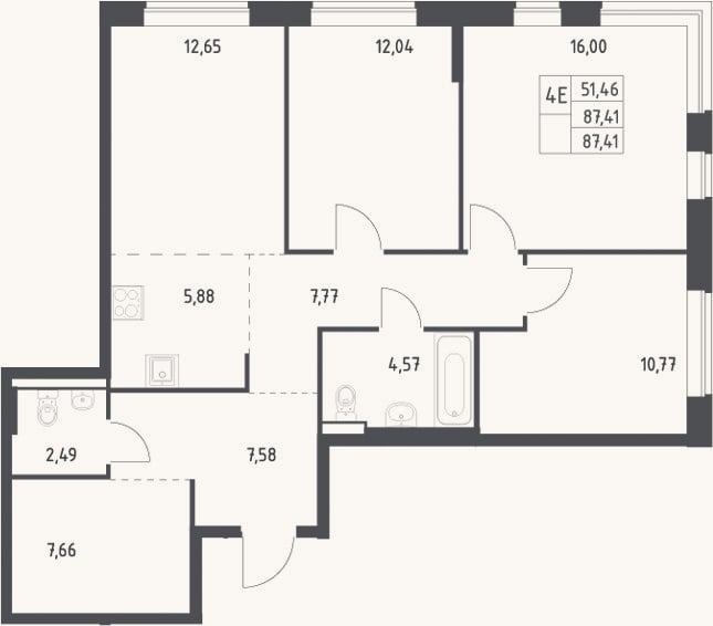 Планировка: 4+ к, 87,4 м²