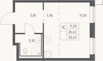 Планировка: Студия, 26,4 м²