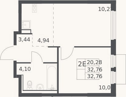 Планировка: 2-к, 32,8 м²