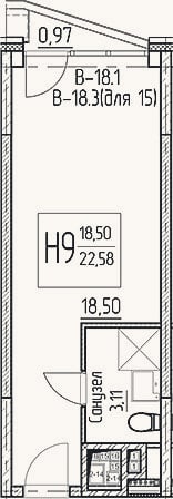 Планировка: Студия, 21,6 м²