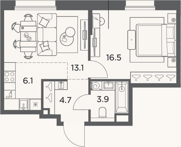 Планировка: 2-к, 44,3 м²