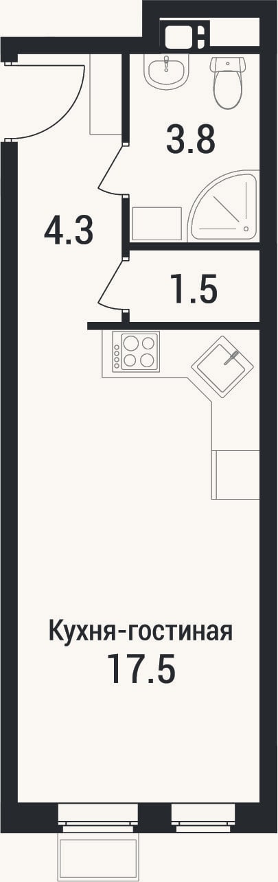 Планировка: Студия, 27,1 м²