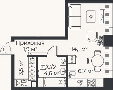 Планировка: Студия, 30,8 м²