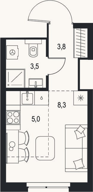 Планировка: Студия, 20,6 м²