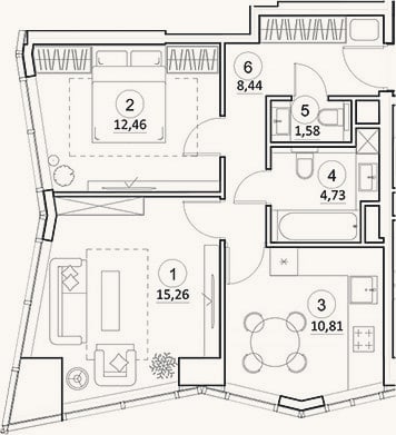 Планировка: 2-к, 53,3 м²