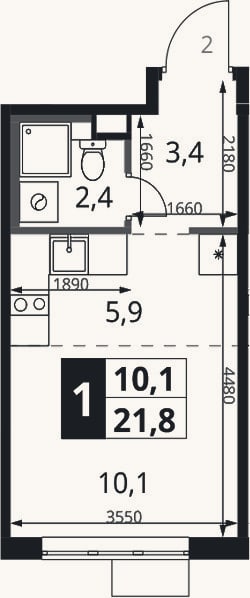 Планировка: Студия, 21,8 м²
