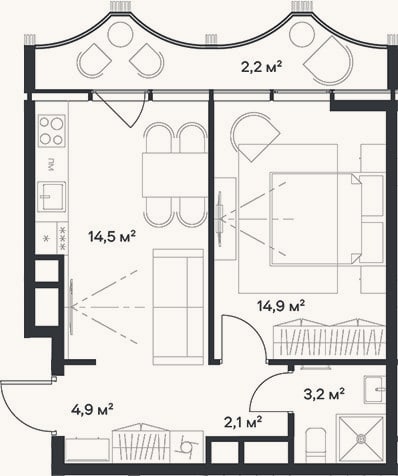 Планировка: 2-к, 39,6 м²