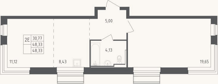 Планировка: 2-к, 48,3 м²