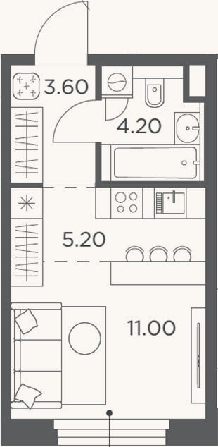 Планировка: Студия, 24 м²