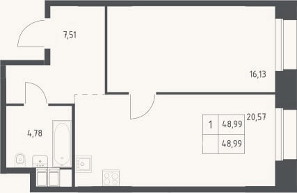 Планировка: 2-к, 49 м²
