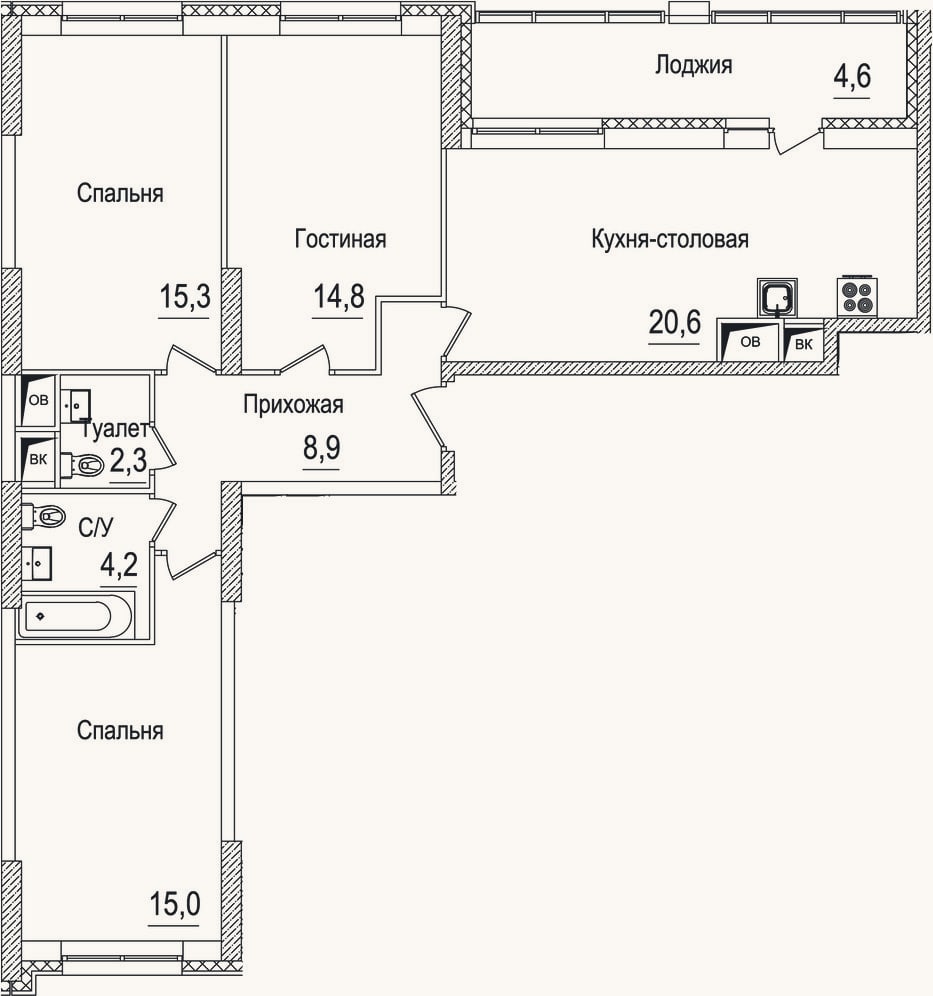 Планировка: 4+ к, 81,1 м²