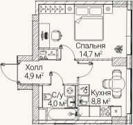 Планировка: 1-к, 32,3 м²