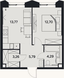 Планировка: 1-к, 39,8 м²
