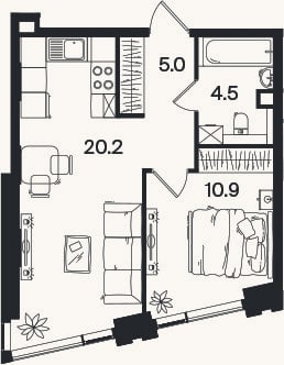 Планировка: 2-к, 40,6 м²