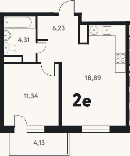 Планировка: 2-к, 40,8 м²