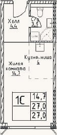 Планировка: Студия, 27 м²