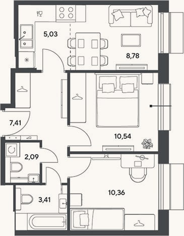 Планировка: 3-к, 47,6 м²