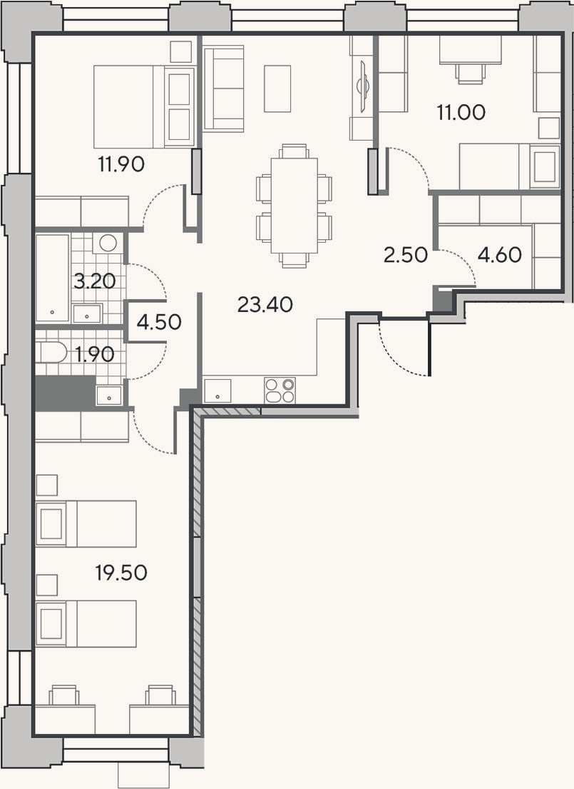 Планировка: 4+ к, 82,5 м²