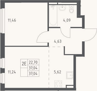 Планировка: 2-к, 37 м²