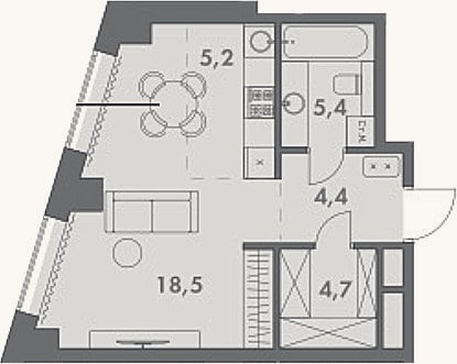 Планировка: Студия, 37,9 м²