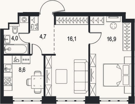 Планировка: 2-к, 50,3 м²