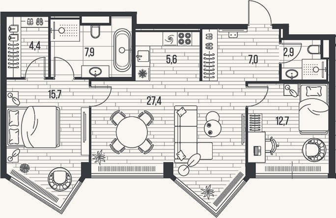 Планировка: 3-к, 83,6 м²