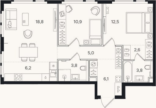 Планировка: 3-к, 69,7 м²