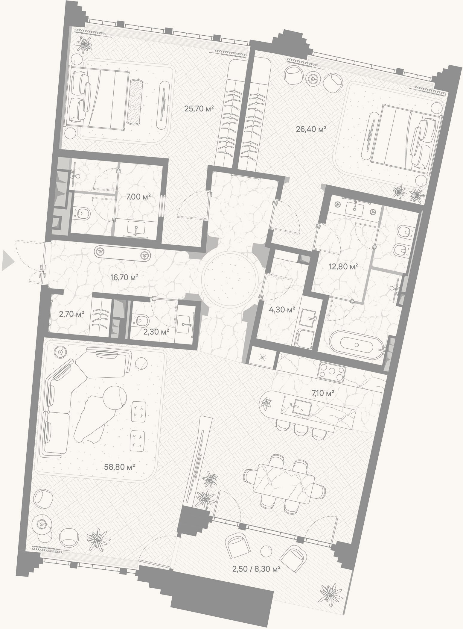 Планировка: 2-к, 163,8 м²