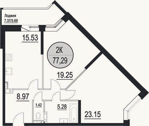 Планировка: 3-к, 73,6 м²