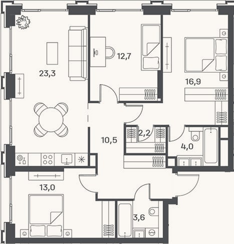 Планировка: 4+ к, 86,2 м²