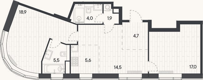 Планировка: 3-к, 72,1 м²