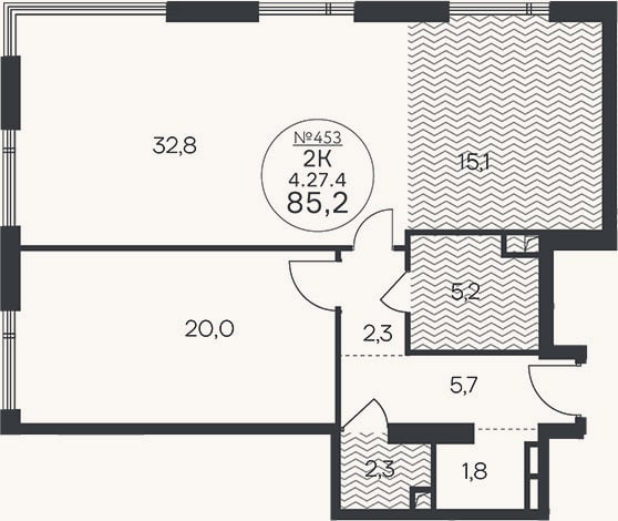 Планировка: 3-к, 85,2 м²
