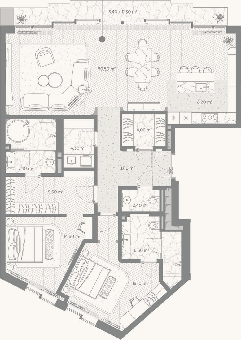 Планировка: 2-к, 137,7 м²