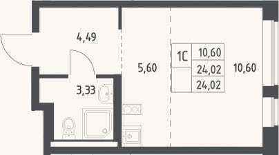 Планировка: Студия, 24 м²
