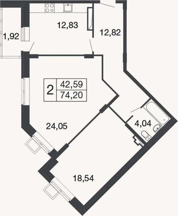 Планировка: 2-к, 72,3 м²