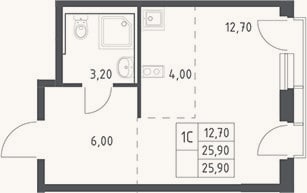 Планировка: Студия, 25,9 м²