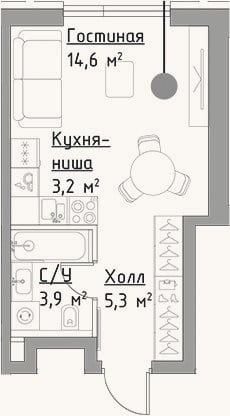 Планировка: Студия, 27 м²