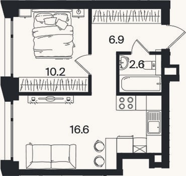 Планировка: 2-к, 36,3 м²