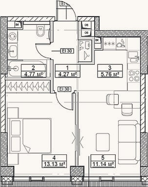 Планировка: 2-к, 39,1 м²