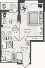 Планировка: 2-к, 45,5 м²
