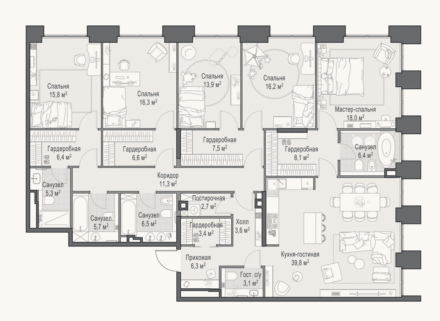 Планировка: 4+ к, 204,7 м²