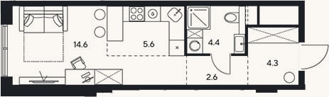 Планировка: Студия, 31,5 м²