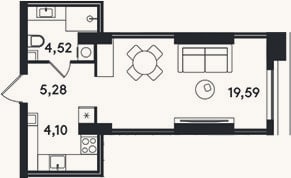 Планировка: Студия, 33,5 м²