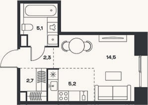 Планировка: Студия, 29,8 м²