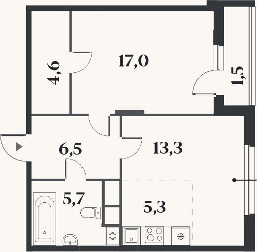 Планировка: 2-к, 52,3 м²