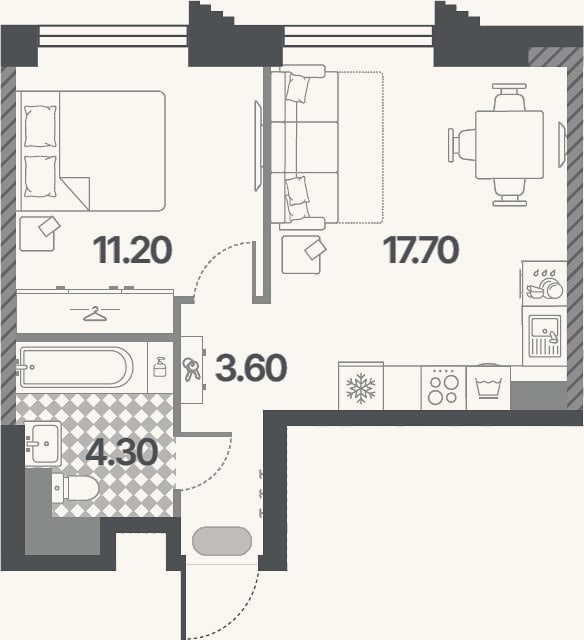 Планировка: 2-к, 36,8 м²