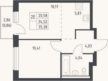 Планировка: 2-к, 34,5 м²