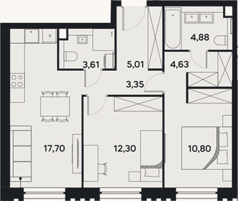 Планировка: 3-к, 62,3 м²