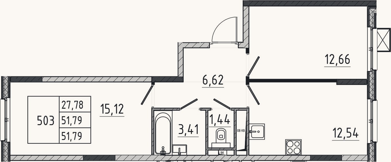 Планировка: 2-к, 51,8 м²