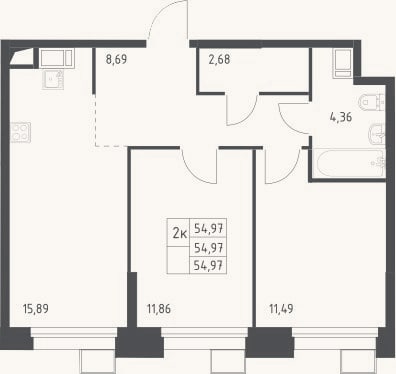 Планировка: 3-к, 55 м²